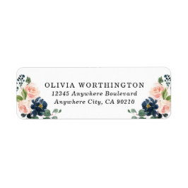 ネイビーブルーと赤面ピンクフローラカントリーウェディング ラベル