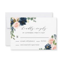 ネイビーブルーと赤面ピンクフローラカントリーウェディング