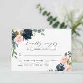 ネイビーブルーと赤面ピンクフローラカントリーウェディング 出欠カード (スタンド正面)