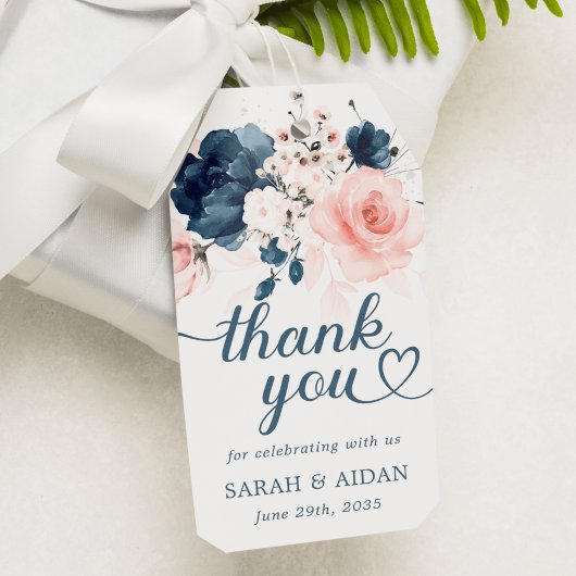 ネイビーブルーと赤面ピンクフローラギフトラベル ギフトタグ