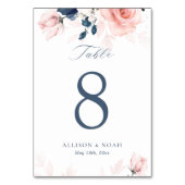 ネイビーブルーと赤面ピンクフローラシーティングテーブルカード テーブルナンバー (裏面)