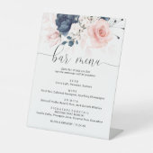 ネイビーブルーと赤面ピンクフローラバーメニュー 台座サイン (正面)