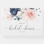 ネイビーブルーと赤面ピンクフローラブライダルシャワー ゲストブック (正面)
