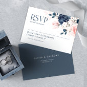 ネイビーブルーと赤面ピンクフローラブーケ結婚のRS 出欠カード