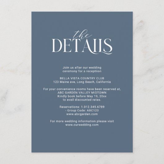 ネイビーブルーと赤面ピンクフローラブーケ詳細 エンクロージャーカード (正面)