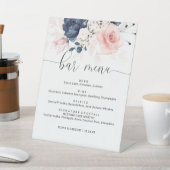 ネイビーブルーと赤面ピンクフローラ結婚のバーメニュー 台座サイン (インサイチュ)