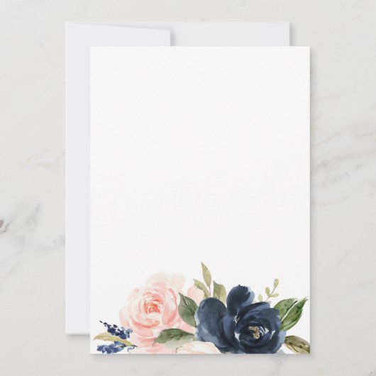 ネイビーブルーと赤面ピンクフローラ結婚式招待状 招待状 (裏面)