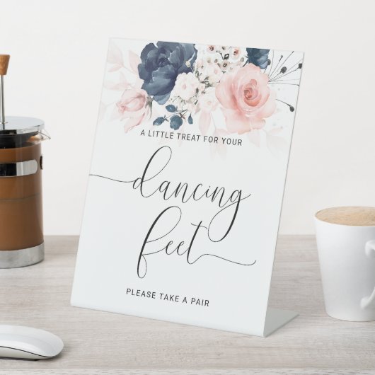 ネイビーブルーと赤面ピンク結婚ズ踊り足 台座サイン (インサイチュ)