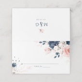 ネイビーブルーと赤面ピンク結婚フローラズ折り プレイスカード (外部開封)
