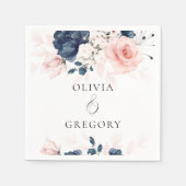 ネイビーブルーと赤面ピンク結婚フローラ スタンダードカクテルナプキン (正面)