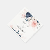 ネイビーブルーと赤面ピンク結婚フローラ スタンダードカクテルナプキン (角)