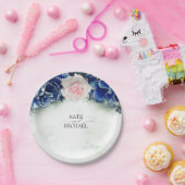 ネイビーブルーと赤面ピンク結婚フローラ ペーパープレート (パーティー)