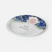 ネイビーブルーと赤面ピンク結婚フローラ ペーパープレート (アングル)