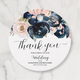 ネイビーブルーと赤面ピンク結婚式の引き出物ラベル。 フェイバータグ