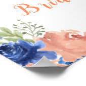 ネイビーブルーと赤面フローラカボチャブライダル歓迎 ポスター (角)