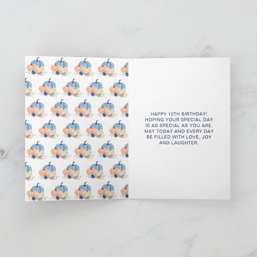 ネイビーブルーと赤面フローラカボチャ誕生日 カード (内部)