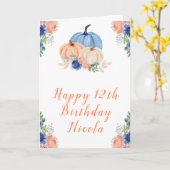 ネイビーブルーと赤面フローラカボチャ誕生日 カード (黄色い花)