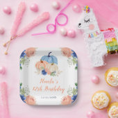 ネイビーブルーと赤面フローラカボチャ誕生日 ペーパープレート (パーティー)