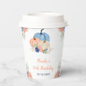 ネイビーブルーと赤面フローラカボチャ誕生日 紙コップ (裏面)