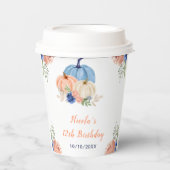 ネイビーブルーと赤面フローラカボチャ誕生日 紙コップ (正面)