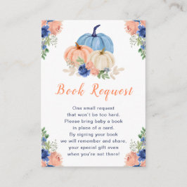 ネイビーブルーと赤面フローラカボチャ赤ちゃんシャワー エンクロージャーカード