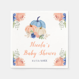 ネイビーブルーと赤面フローラカボチャ赤ちゃんシャワー スタンダードカクテルナプキン