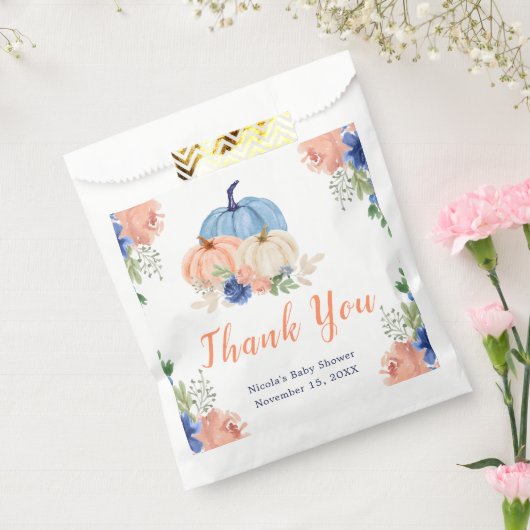 ネイビーブルーと赤面フローラカボチャ赤ちゃんシャワー フェイバーバッグ (封をした状態)