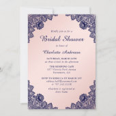 ネイビーブルーと赤面フローラブライダルシャワー 招待状 (正面)