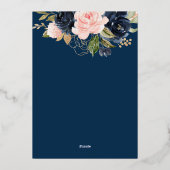 ネイビーブルーと赤面フローラブライダルシャワー 箔招待状 (裏面)