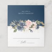 ネイビーブルーと赤面フローラ折り結婚返し プレイスカード (外部開封)