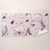 ネイビーブルーと赤面水彩花ピロを投げる バスタオル (バスタオル)