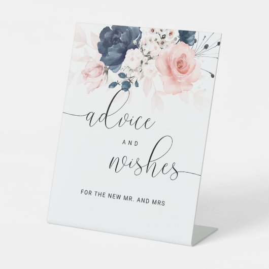 ネイビーブルーと赤面結婚ピンクのアドバイスと願い 台座サイン (正面)