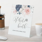 ネイビーブルーと赤面結婚ピンクの写真ブースの看板 台座サイン (インサイチュ)