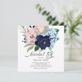 ネイビーブルーと赤面花ブライダルシャワー茶 招待状 (スタンド正面)