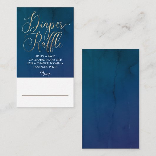 ネイビーブルーと金ゴールドおむつラッフルチケット エンクロージャーカード (正面/裏面)