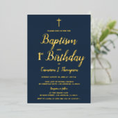 ネイビーブルーと金ゴールドがバプテスマと1歳の誕生日を渡る 箔シーズンカード (立ち正面)