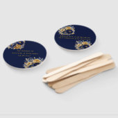 ネイビーブルーと金ゴールドの水彩牡丹結婚ズ ハンドファン (組立なし)