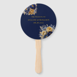 ネイビーブルーと金ゴールドの水彩牡丹結婚ズ ハンドファン