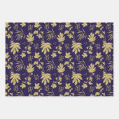 ネイビーブルーと金ゴールドの色の植物と葉 ラッピングペーパーシート (正面2)