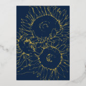 ネイビーブルーと金ゴールドひまわり結婚の花 箔招待状 (正面)