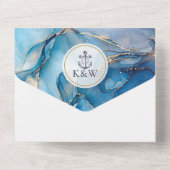 ネイビーブルーと金ゴールドアゲートいかり航海の結婚ズ オールインワン招待状 (裏面)