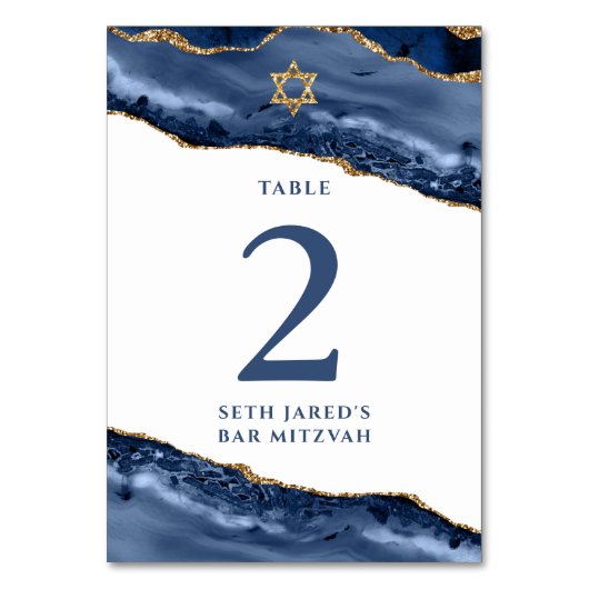 ネイビーブルーと金ゴールドアゲートゲードロック テーブルナンバー (正面)