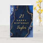 ネイビーブルーと金ゴールドアゲートハッピーバースデー カード (黄色い花)