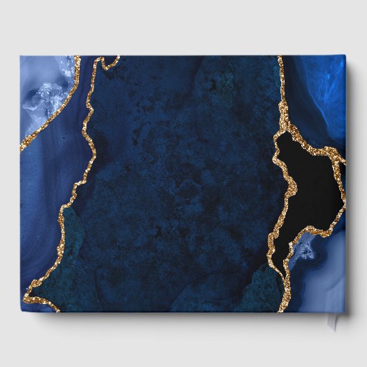 ネイビーブルーと金ゴールドアゲートマーブル結婚ズ ゲストブック (裏面)