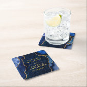 ネイビーブルーと金ゴールドアゲートマーブル結婚ズ スクエアペーパーコースター (インサイチュ)