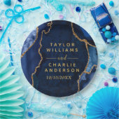 ネイビーブルーと金ゴールドアゲートマーブル結婚ズ ペーパープレート (パーティー)