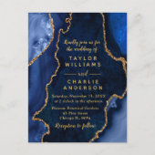 ネイビーブルーと金ゴールドアゲートマーブル結婚ズ ポストカード (正面)