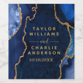 ネイビーブルーと金ゴールドアゲートマーブル結婚ズ ワインラベル (シングルラベル)