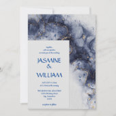 ネイビーブルーと金ゴールドアゲートモダン大理石 招待状 (正面)