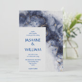 ネイビーブルーと金ゴールドアゲートモダン大理石 招待状 (スタンド正面)